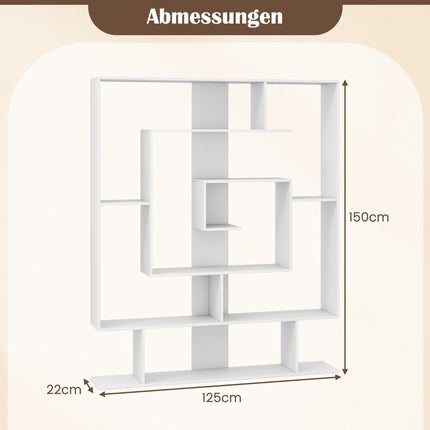 Bücherregal mit 7 Etagen – Geometrisches Design, Weiß