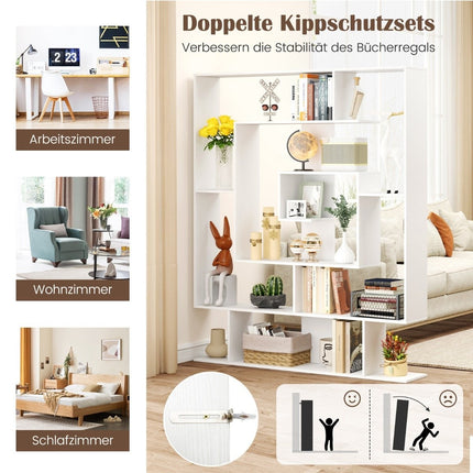 Bücherregal mit 7 Etagen – Geometrisches Design, Weiß