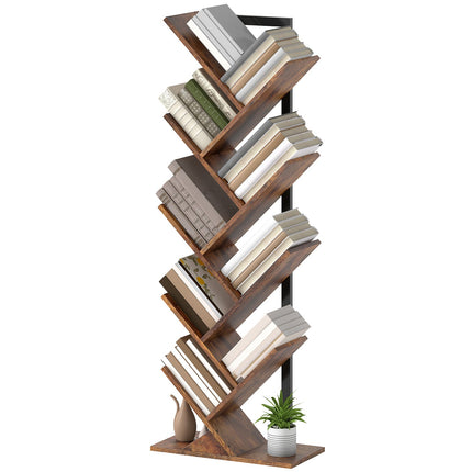 Bibliothèque à 9 niveaux, motif arbre, brun rustique