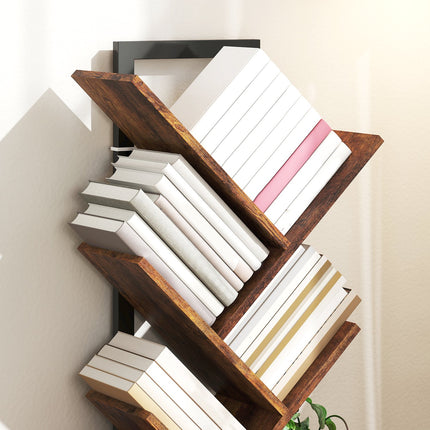 Bibliothèque à 9 niveaux, motif arbre, brun rustique