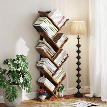 Bibliothèque à 9 niveaux, motif arbre, brun rustique
