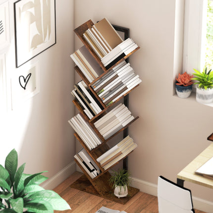 Bibliothèque à 9 niveaux, motif arbre, brun rustique