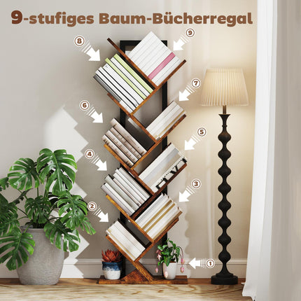 Bibliothèque à 9 niveaux, motif arbre, brun rustique