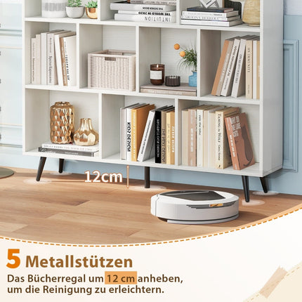 Bücherregal mit Fächern, 3 Etagen, Holzbeine, 120 cm