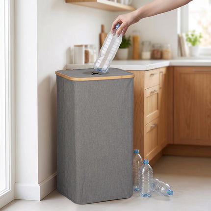 Flaschenpfandbehälter, 100 l – Grau, Bambus & Polyester