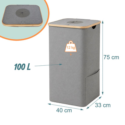 Flaschenpfandbehälter, 100 l – Grau, Bambus & Polyester