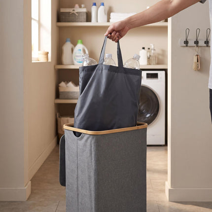 Flaschenpfandbehälter, 100 l – Grau, Bambus & Polyester