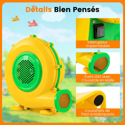 Souffleur pour château gonflable 950W avec poignée et piquets de fixation au sol