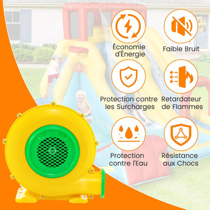 Souffleur pour château gonflable 950W avec poignée et piquets de fixation au sol