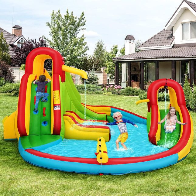 Château gonflable toboggan gonflable, château sautant pour enfants, aire de jeux aquatique avec 2 toboggans et mur d'escalade