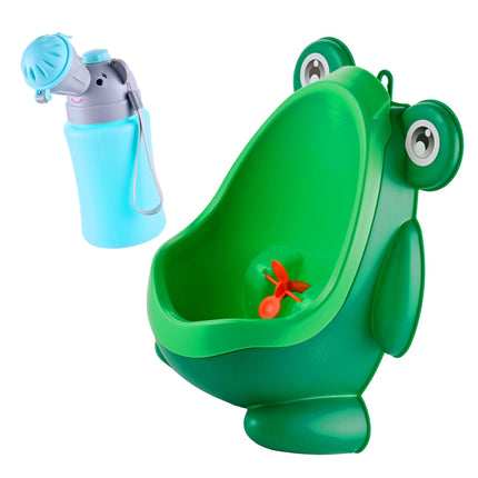 Ensemble urinoir grenouille pour garçon avec bouteille de voyage, vert et bleu