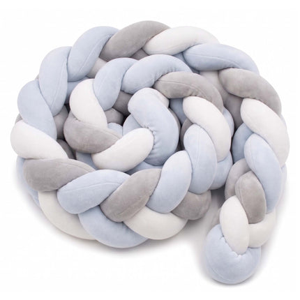 Geflochtene Kinderbettumrandung, 220 cm – Blau-Grau