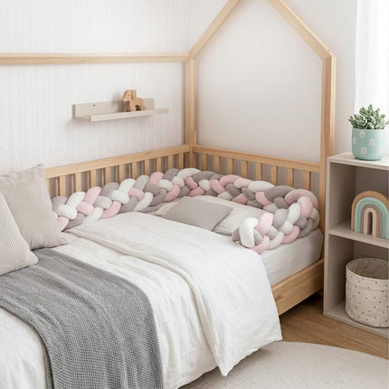 Geflochtene Kinderbettumrandung, 220 cm – Blau-Grau