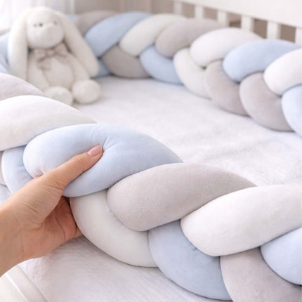 Geflochtene Kinderbettumrandung, 220 cm – Blau-Grau