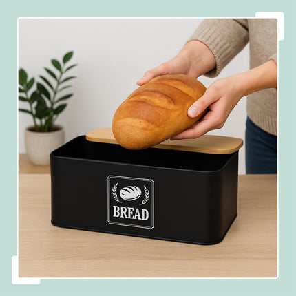Brotkasten mit Bambusdeckel – Retro-Design, Metallgehäuse