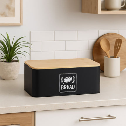 Brotkasten mit Bambusdeckel – Retro-Design, Metallgehäuse