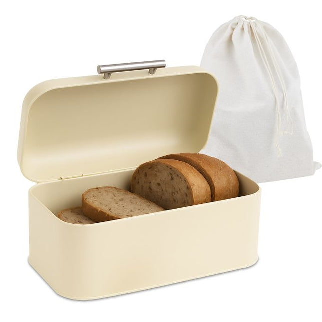 Boîte à pain avec couvercle et sac - Métal, style rétro