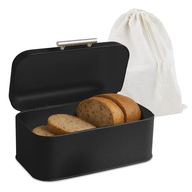 Boîte à pain avec couvercle et sac - Métal, style rétro