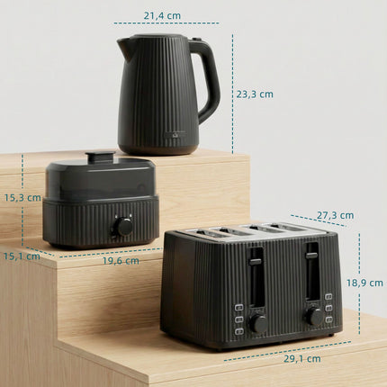 Frühstücks-Set: 1,7-L-Wasserkocher, 4-Schlitz-Toaster, Eierkocher
