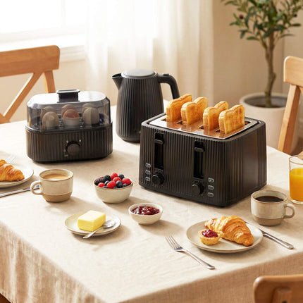 Frühstücks-Set: 1,7-L-Wasserkocher, 4-Schlitz-Toaster, Eierkocher