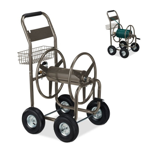 Chariot porte-tuyau marron à 4 roues