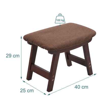 Repose-pieds ergonomique marron, bois de hêtre et lin, 29 x 40 x 25 cm