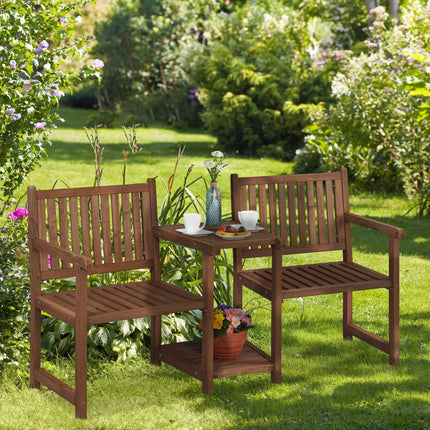 Braune Gartenbank mit Tisch