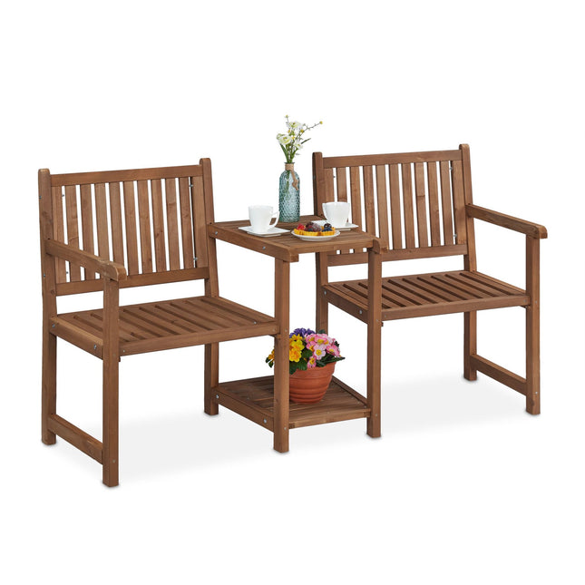 Banc de jardin marron avec table