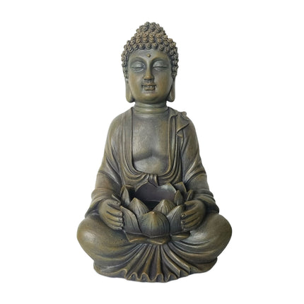 Buddha-Statue 30cm mit Lotus, wetterfestes Polyresin
