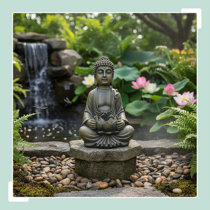 Buddha-Statue 30cm mit Lotus, wetterfestes Polyresin