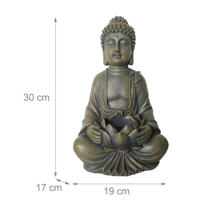 Buddha-Statue 30cm mit Lotus, wetterfestes Polyresin