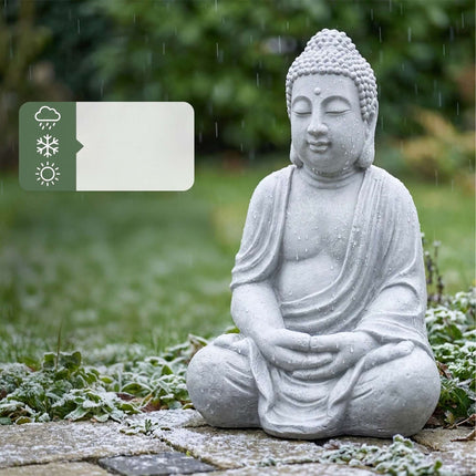 Statue de Bouddha, 70 cm, gris pierre, résistante aux intempéries