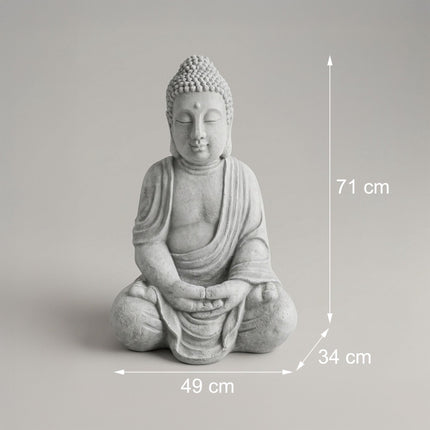 Statue de Bouddha, 70 cm, gris pierre, résistante aux intempéries