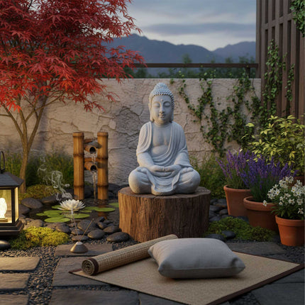 Statue de Bouddha, 70 cm, gris pierre, résistante aux intempéries