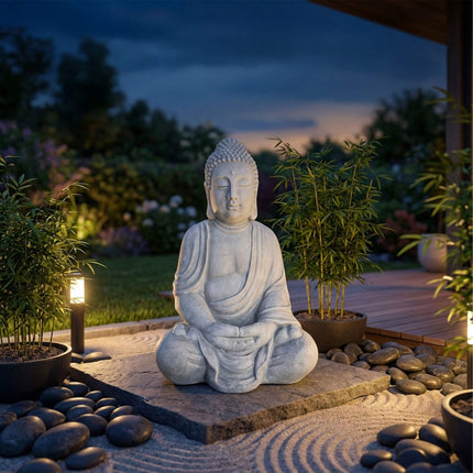 Statue de Bouddha, 70 cm, gris pierre, résistante aux intempéries