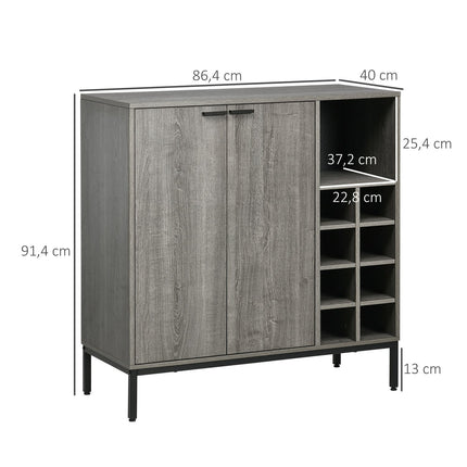 Graues Buffetschrank mit Weinregal, verstellbaren Einlegeböden