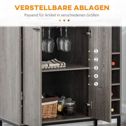 Graues Buffetschrank mit Weinregal, verstellbaren Einlegeböden