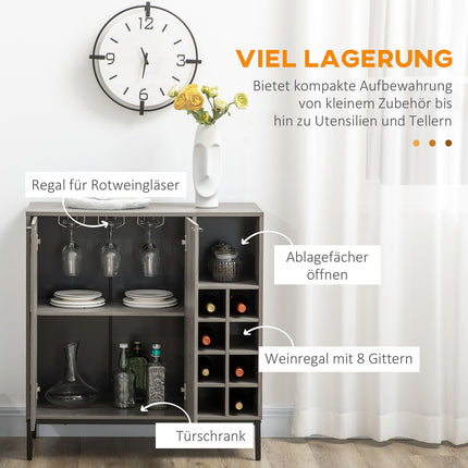 Graues Buffetschrank mit Weinregal, verstellbaren Einlegeböden