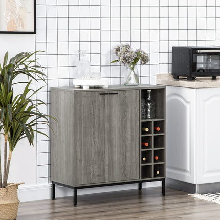 Graues Buffetschrank mit Weinregal, verstellbaren Einlegeböden