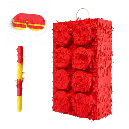Baustein-Piñata-Set mit Stock & Maske
