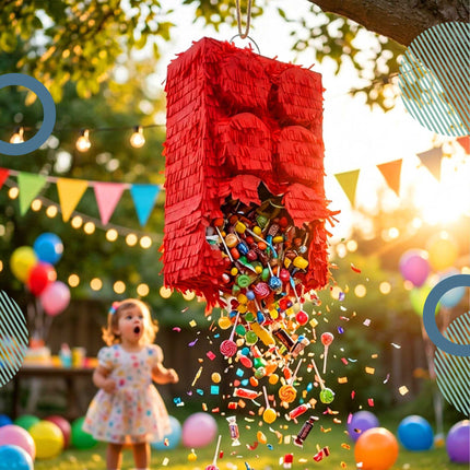 Baustein-Piñata-Set mit Stock & Maske