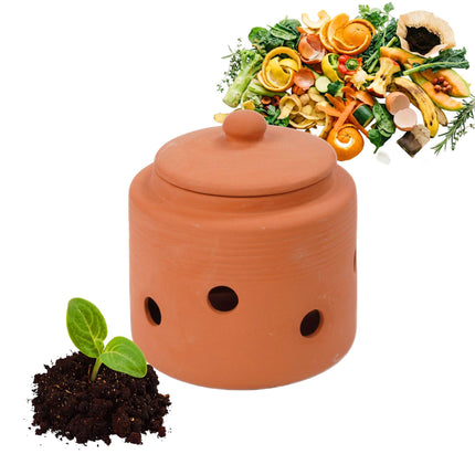 Buried Worm Composter with Lid for Garden Beds, Natural Clay, Terracotta
