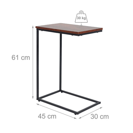 Table d'appoint en forme de C - Plateau en bois, structure en métal noir
