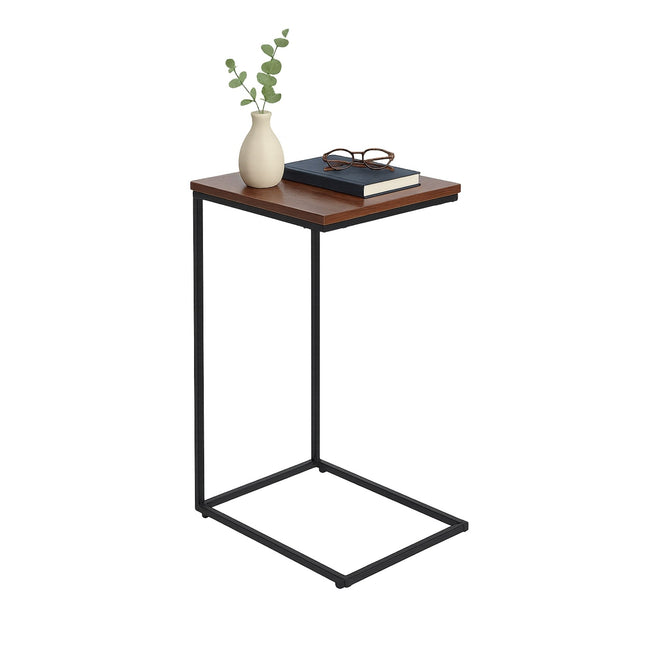 Table d'appoint en forme de C - Plateau en bois, structure en métal noir