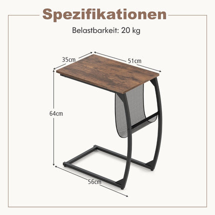 C-förmiger Beistelltisch mit Tasche, platzsparendes Design