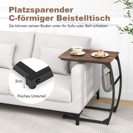 C-förmiger Beistelltisch mit Tasche, platzsparendes Design