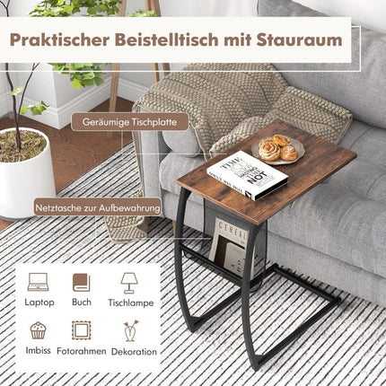 C-förmiger Beistelltisch mit Tasche, platzsparendes Design