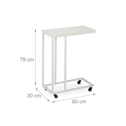 C-förmiger Beistelltisch mit Rollen, Metall und MDF