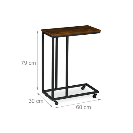 C-förmiger Beistelltisch mit Rollen, Metall und MDF
