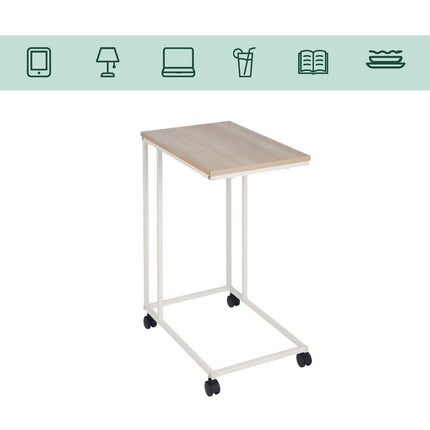 C-förmiger Beistelltisch mit Rollen – Holzoptik-Platte